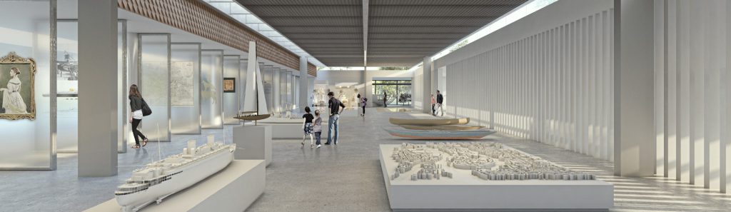 Architektenentwurf der Ausstellungshalle im überdachten Innenhof.