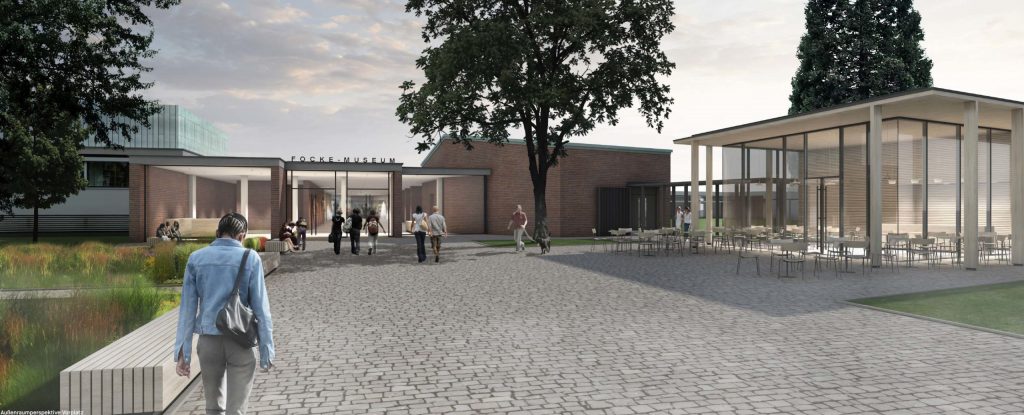 Architektenentwurf des Eingangs. und dem angrenzenden Café