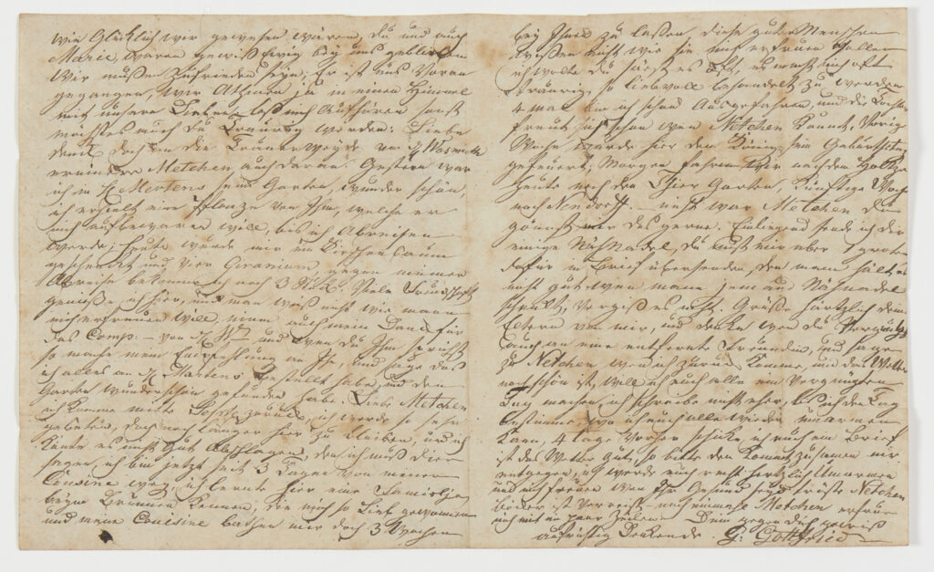 Das Foto zeigt einen handschriftlich verfassten Brief von Gesche Gottfried. 