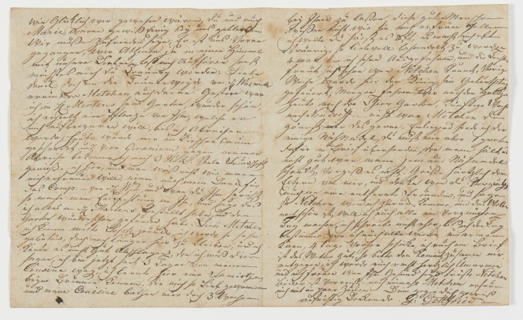 Das Foto zeigt einen handschriftlich verfassten Brief von Gesche Gottfried.