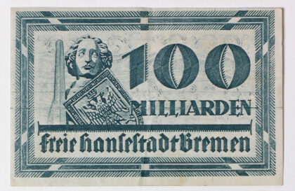 Die Banknote zeigt den Bremer Roland und war 100 Milliarden Mark wert.