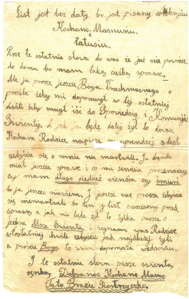 handschriftlicher Brief in polnischer Sprache